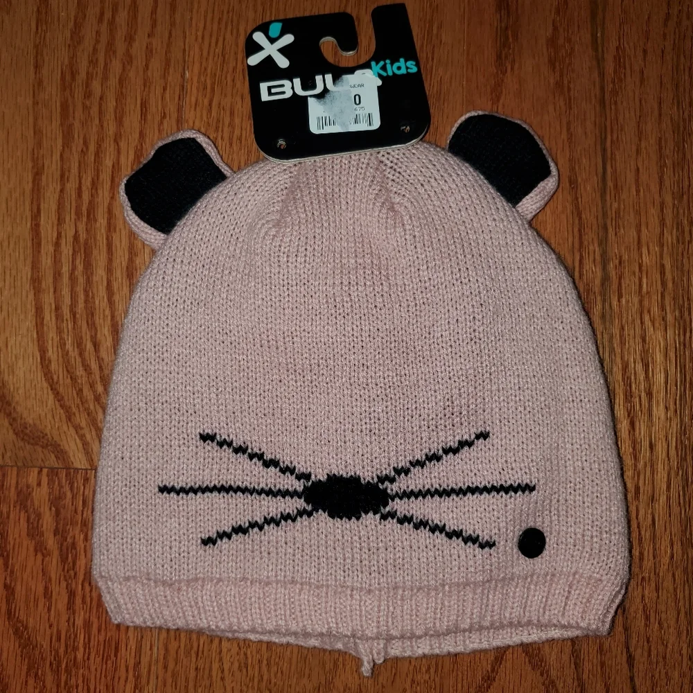 NWT BULA Kids Girls Pink Cat Knit Fleece Lined Beanie Hat